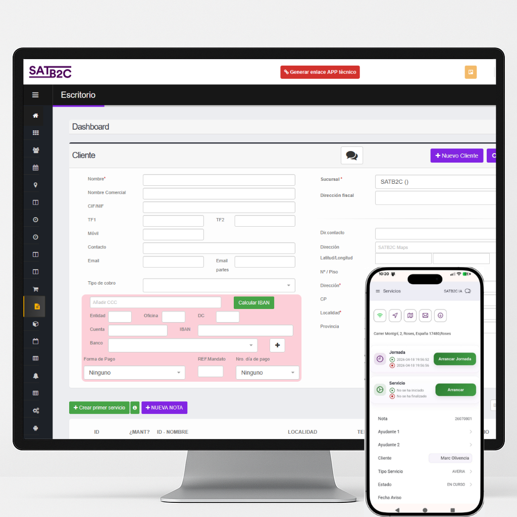 Portal web y aplicación móvil conectados de SATB2C